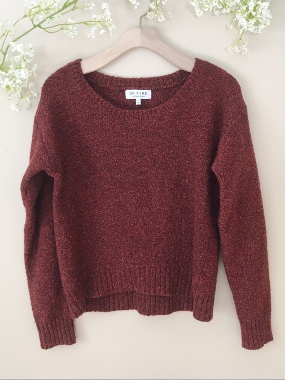 On Fire Women's Crewneck Sweater in Burnt Orange Rust